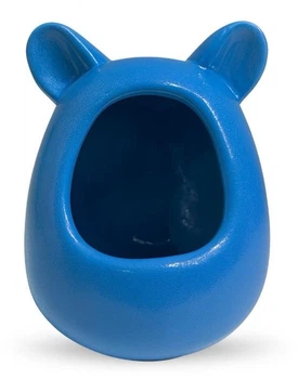 Купалка керамічна для гризунів Mazceramics ручної роботи з вушками блакитна зерниста Г:15 см х Ш:16 см х В:21 см