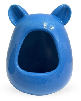 Купалка керамічна для гризунів Mazceramics ручної роботи з вушками блакитна зерниста Г:20 см х Ш:21 см х В:26 см