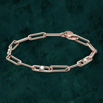 Серебряный браслет из звеньев с камнями Pandora (Пандора) 589177c01 с покрытием 14k золотом 20