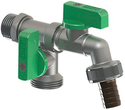Кран Arco DOUBLE MAC 1/2"х3/4"х3/4" D15 кульовий для поливу подвійний (00472)