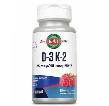 Вітамін Д3+К2 KAL D3+K2 Raspberry, 25 мкг/45 мкг, 60 мікротаблеток (2022-10-0997)