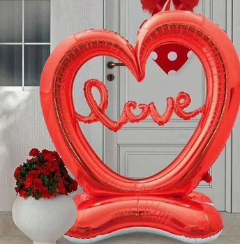 Шар сердце 135х117 см фигурный фольгированный красный с надписью Love на подставке