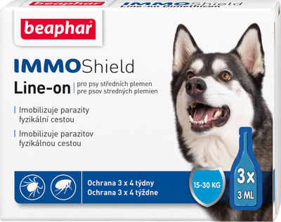 Капли Beaphar Immo Shield Line-on for Medium Dogs антипаразитные с диметиконом для собак 15-30 кг 3 пипетки (8711231133550)