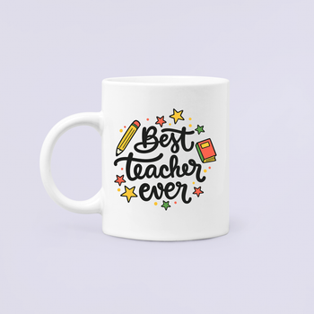 Чашка керамічна кружка з принтом Best teacher ever на День вчителя Біла 330 мл