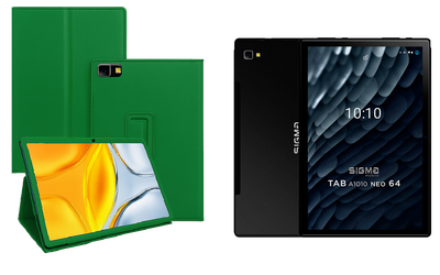 Чехол-подставка CRAYTON для Sigma mobile Tab A1010 4G, Tab A1010 Neo – стиль, защита и ручная сборка, цвет Зеленый тм