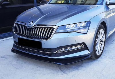 Губа под передний бампер для Skoda Superb 2015-2020, черный глянец V2