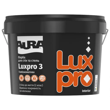 Краска интерьерная акрилатная глубокоматовая Aura Luxpro 3 (белая В1) 9.5л