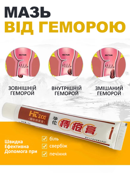 Мускусний крем від геморою Kungfu Herb "Huatuo Piles Cream" китайська лікувальна анти-геморойна мазь на травах від тріщин, внутрішнього, зовнішнього та змішаного вигляду (25 г без коробки)