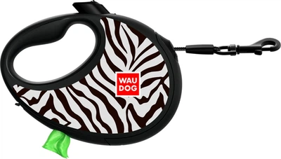 Повідець-рулетка для собак WAUDOG R-leash з контейнером для пакетів, малюнок "Зебра", світловідбивна стрічка, M, до 20 кг, 5 м (256-0055collar)