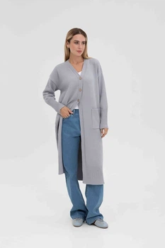 Жіночий в’язаний кардиган-пальто Арго з кишенями SEWEL 50-52 XL Світло-сірий (sw-2000000302775)