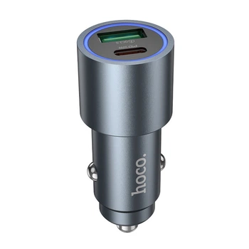 Автомобільний зарядний пристрій HOCO Z60 Bloom 48W dual-port PD30W+QC3.0 multi-protocol car charger Metal Gray (6942007642095)