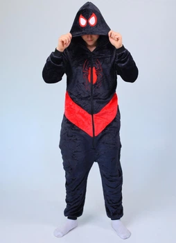 Пижама кигуруми детская для мальчиков и подростков на молнии Kigurumi Человек Паук чёрный M 155-165 см. (1141/3)