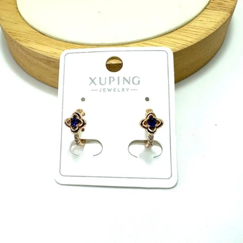 Серьги Xuping золотистого цвета кольцоподобной формы с синем камушком 20/20168