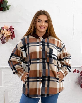 Теплая женская рубашка из флиса, Модель 305 SOLINNA Серый, 58-60