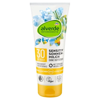 Соцзащитное молочко для тела Alverde NATURKOSMETIK Sonnenmilch Sensitiv SPF 30 с календулой и жожоба 200 мл