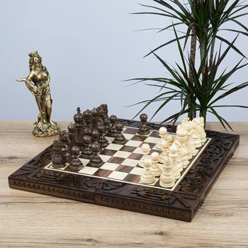 Подарочный элитный игровой набор Prezent ВИП орех шахматы + нарды ручной работы