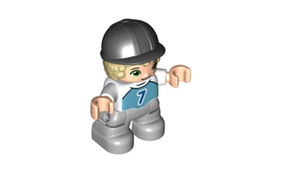Конструктор LEGO Child Boy - Medium Azure Top with Number 7, Black Riding Helmet 1 деталей (47205pb081-used)