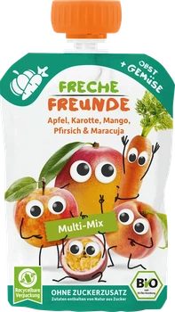 Фруктове пюре (пауч) з морквою, манго, персиком та маракуєю,TM FrecheFreunde для дітей з 6 місяців,100 грам