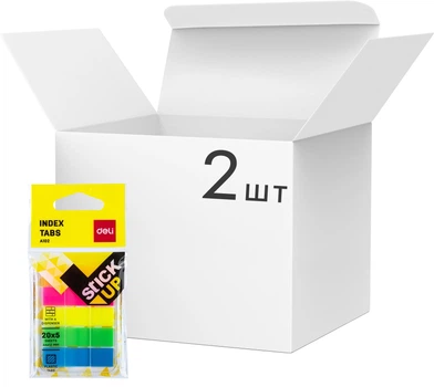 Упаковка стікерів-закладок Deli EA10202-2 пластикові в пеналі 5 кольорів 2 упаковки по 100 аркушів (2000400811815)