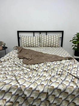 Комплект постельного белья евро 200х230 фаланель с велюром Colorful Home наволочки 50х70 мокко листья