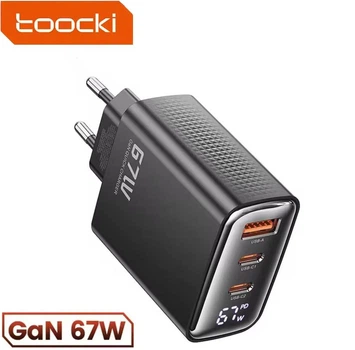 Мережевий зарядний пристрій Toocki 67W GAN (2xType-C + USB-A) TCT67-22EU з дисплеєм