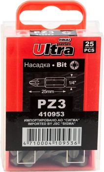 Набор бит Ultra PZ3x25 мм 1/4" 25 шт S2 (пласт. кейс) (4010602)