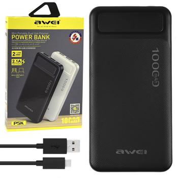 Повербанк 10000мАч 10Вт (2хUSB, Type-C, microUSB) Awei P5K (см11543)