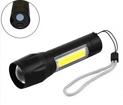 Фонарик LED Bailong BL-911 аккумуляторный USB зарядка портативный алюминиевый корпус кейс кабель в комплекте черный