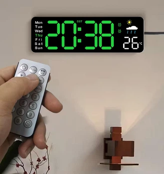 Годинник Deepfox DS-6656 LED цифровий електронний настінний/настільний Будильник Дата Температура Вологість 28х8см зелений/чорний