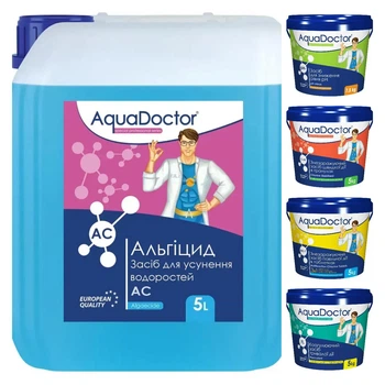 Набір хімії для басейну AquaDoctor 5 в 1 (Альгіцид, pH Minus, Хлор швидкої C-60 та повільної дії MC-T, Коагулянт)