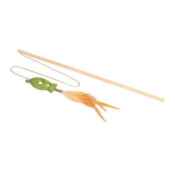 Игрушка для котов WAUCAT Fun Natural Дразнилка с рыбкой, дерево, кошачья мята, перо, верёвка, 60 см