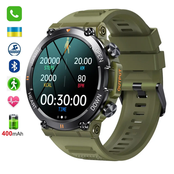 Смарт годинник тактичний військовий Mevaden Hunter Army Green 1.39 inch Bluetooth 5.0 дзвінки
