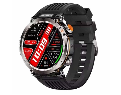 Смарт годинник з компасом тактичний HT30 Black, IP68, ліхтар, екран 1,7'' HD, батарея 600 мАч Чорний