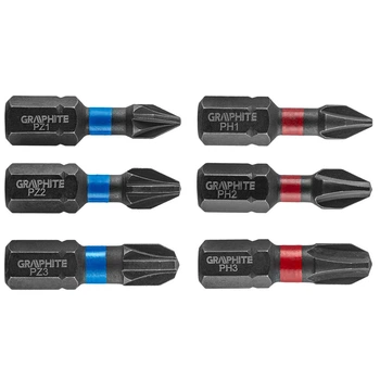 Ударні біти GRAPHITE 56H540 PH1/2/3, PZ1/2/3, 25 мм, сталь S2, набір насадок для шуруповерта Graphite