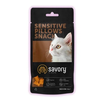 Хрусткі ласощі для котів Savory подушечки з куркою для чутливого травлення дорослих котів 60 гA
