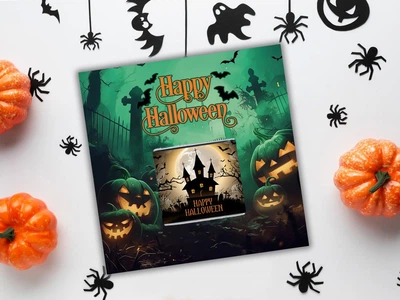 Листівка з міні шоколадкою на Хелловін. Halloween "Ліс в темряві" 8х8 см