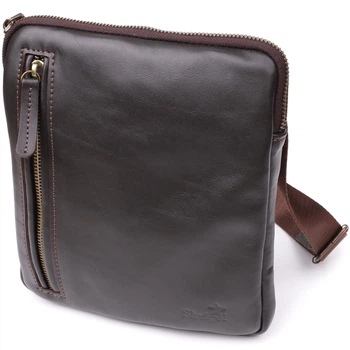 Елегантна чоловіча сумка з гладкої натуральної шкіри SHVIGEL Bag 23150 Коричневий