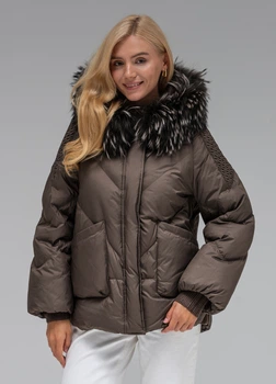 Жіноча куртка пальто з обробкою хутром єнота Sorona зимовий VO-TARUN 085 5XL мокко 085-12