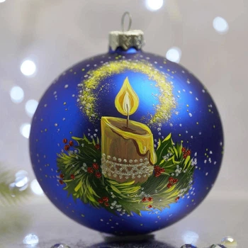Ялинкова іграшка новорічна куля Santa Shop Свічка з різдвяним вінком Синій 10 см (4820001112504)