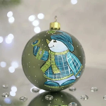 Новогодний шар на елку Santa Shop Снеговик с синичкой Голубой 8,5 см (4820001112351)