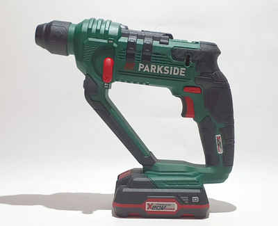 Акумуляторний перфоратор Parkside 20V Li-Ion 2Аh, 48Вт, 1Дж, SDS-plus, 4 швидкості, підсвічування, кейс, 3 свердла, біти, зарядне пристрій