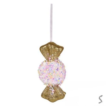 Іграшка-підвіска новорічна "Candy" 15см, R33882, Рожевий з золотим
