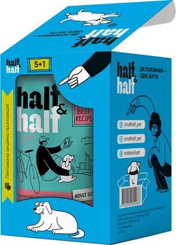Промо набор влажных кормов Half&Half "5+1" для взрослых собак, кусочки с говядиной в соусе, паучи 6 шт х 100 г (2700000060049)