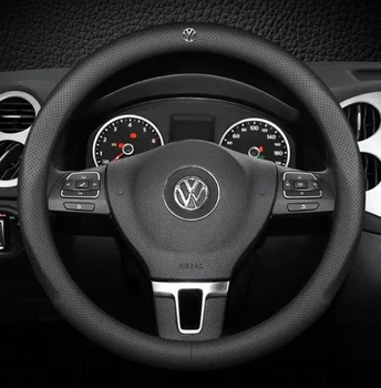 Чехол на руль DLCar Nappa для автомобиля Volkswagen натуральная кожа Черный