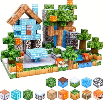 Магнитный конструктор Minecraft 100 блоков Домик с водопадом