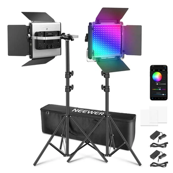 Студийный видеосвет NEEWER RGB660 PRO II комплект из двух ламп, двух штативов-стоек и сумки для хранения (50Вт, CRI97+, АРР контроль)