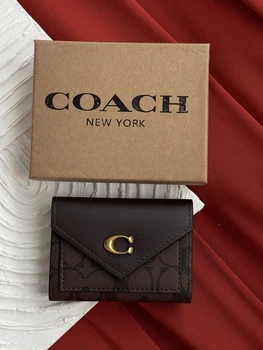 Кошелек женский Coach шоколадный с коробкой небольшой Коуч MDR
