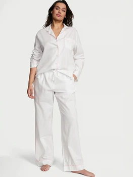 Піжама Бавовна (сорочка + штани) Victoria's Secret Heritage Cotton Long Pajama Set S Regular Білий (26811617D)