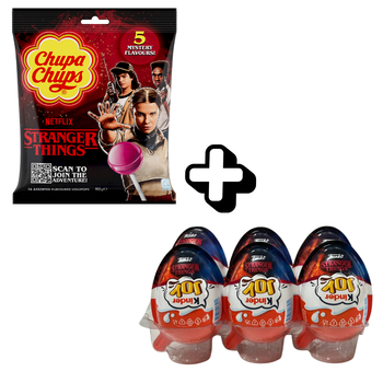 Леденцы Chupa Chups 1 уп (5 вкусов) + Яйцо Kinder Joy Funko Pop Stranger Things Киндер Джой "Очень странные дела", 20 г, 6 шт
