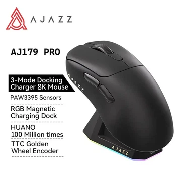 Безпровідна Ігрова Миша Ajazz Aj179 Pro 8000Hz Black 2.4G/Bluetooth/USB type-c із зарядною догстанцією Сенсор PAW3395